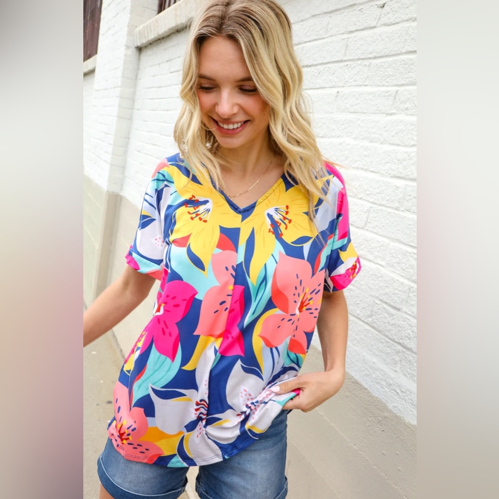 🆕 Haptics Tropical Floral Drop Shoulder Knit Top